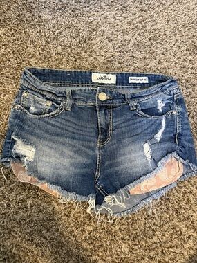 Daytrip Distressed High-Rise Denim Shorts with Paisley Lining